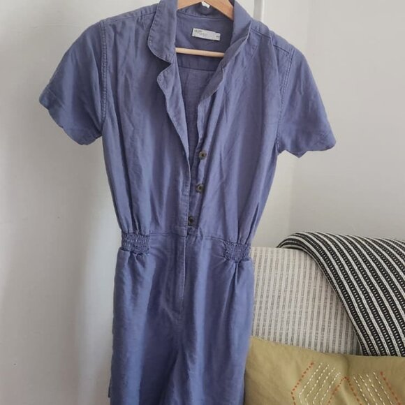 Onia Chambray Romper S/P Blue Button Front Smocked Waist Resort - Picture 1 of 8